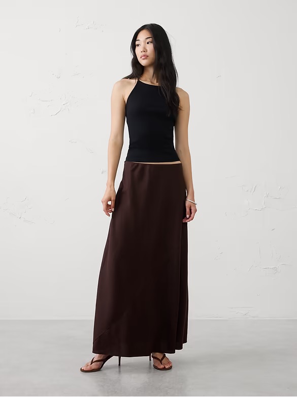Brown Linen Maxi Skirt